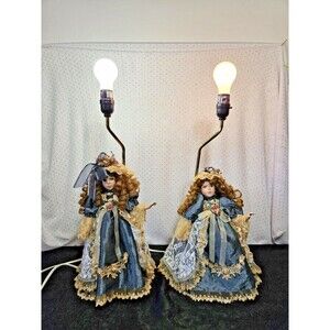 Pair Porcelain Doll Table Lamps Victorian Style, See Condition in Pictures, OLD!